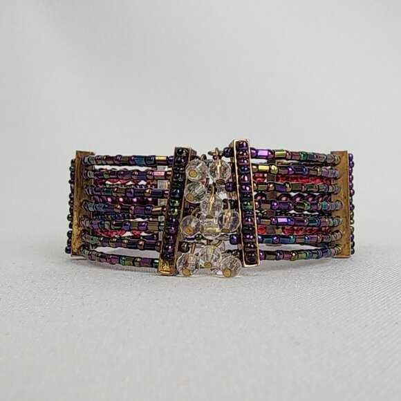 Pink Stacked Beaded Cuff Bracelet - Picture 4 of 5